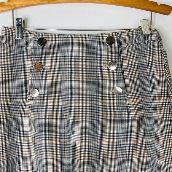 H&M black white tan plaid button sailor preppy stretchy pencil midi skirt 6 - Picture 2 of 8
